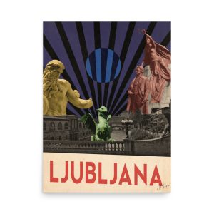 Retro Travel Poster - Ljubljana Statues
